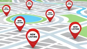 points on a map representing real estate listings