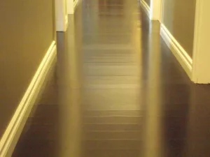 Hallway with engineered hardwood flooring in black