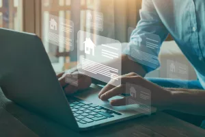 Person browsing real estate listings for amenities