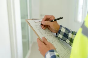 Home inspector with clipboard